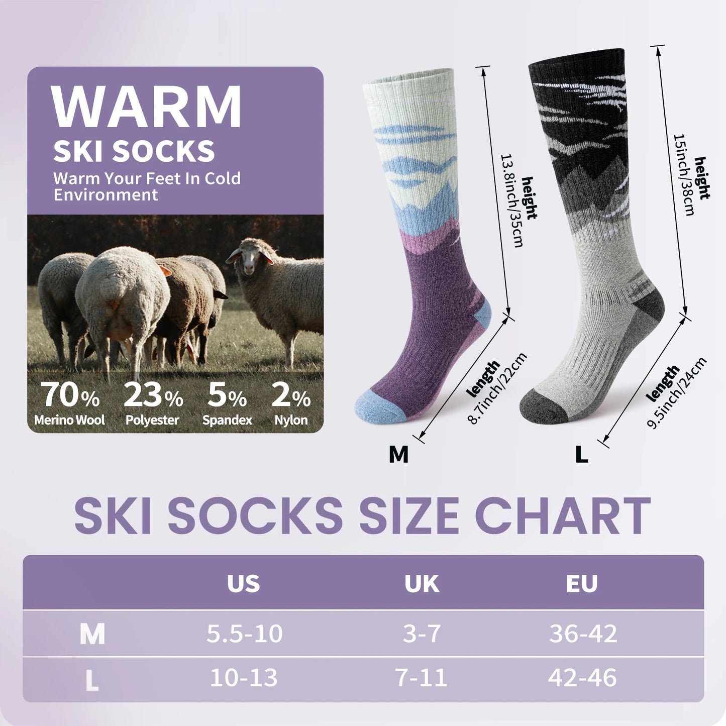 The 3 Pairs Wool Ski Socks (2 color options)