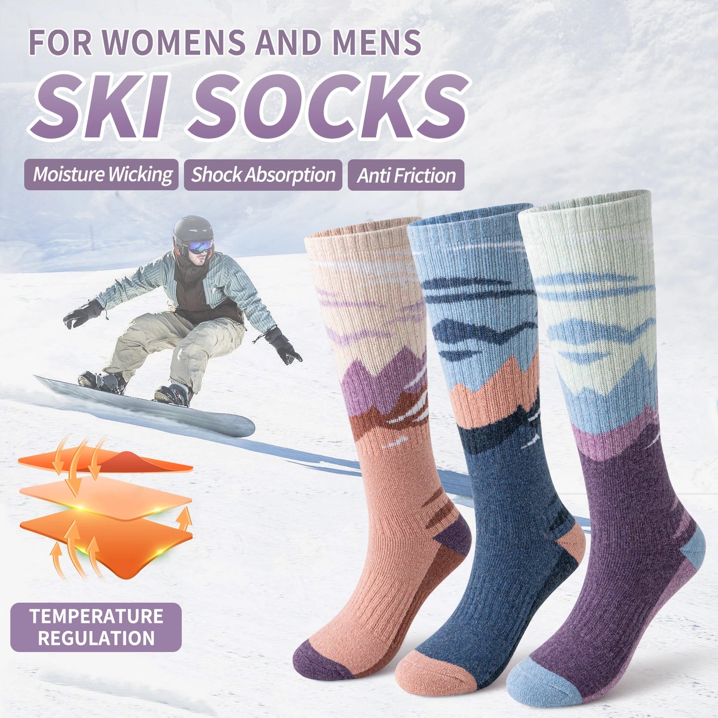 The 3 Pairs Wool Ski Socks (2 color options)